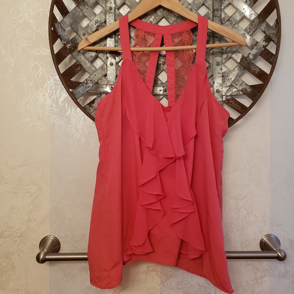 LC Lauren Conrad Salmon Pink Lace Tank